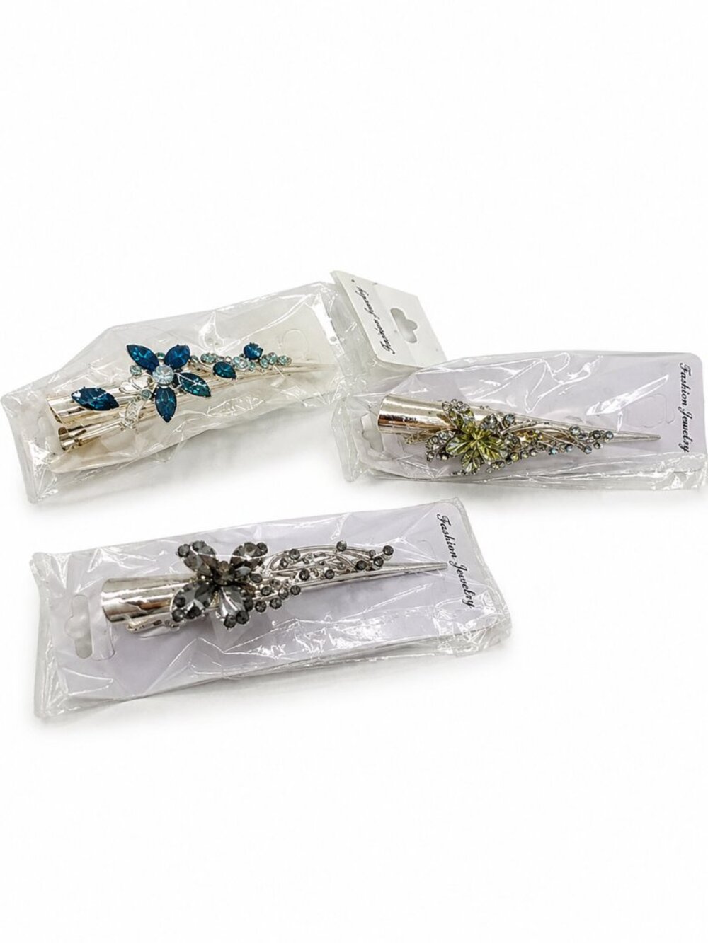NIB Decorative Rhinestone Hair Clips Set of 3 Silver Tone Hair Accessories